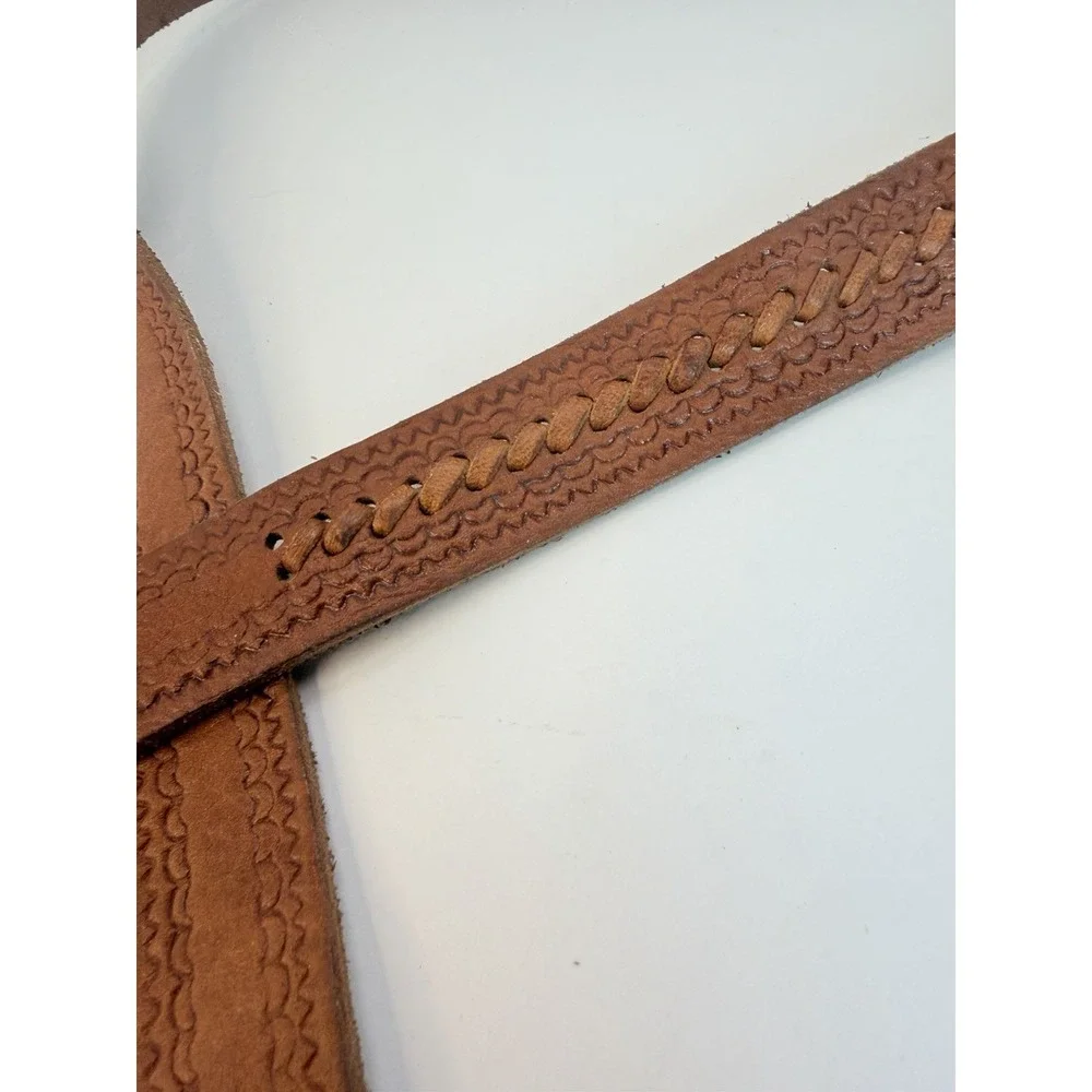 Distressed Hand Tooled Leather Vintage Belt Braided Center Western Cowboy 44